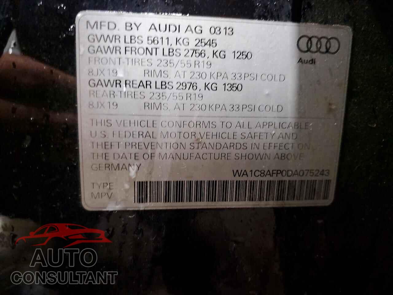 AUDI Q5 2013 - WA1C8AFP0DA075243