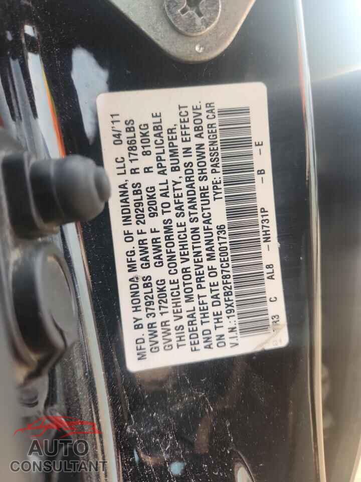HONDA CIVIC 2012 - 19XFB2F87CE001736