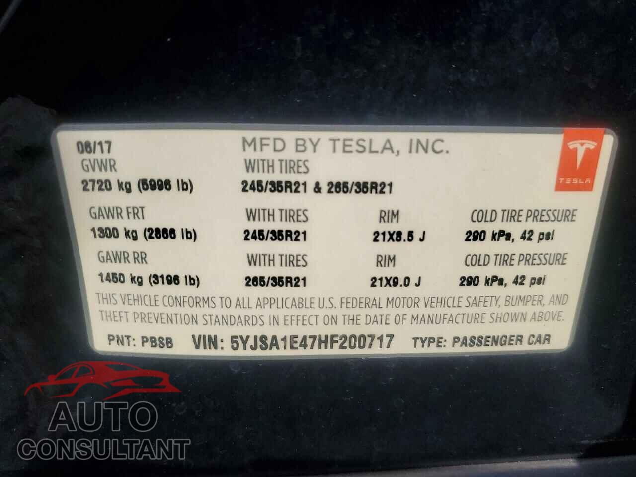TESLA MODEL S 2017 - 5YJSA1E47HF200717