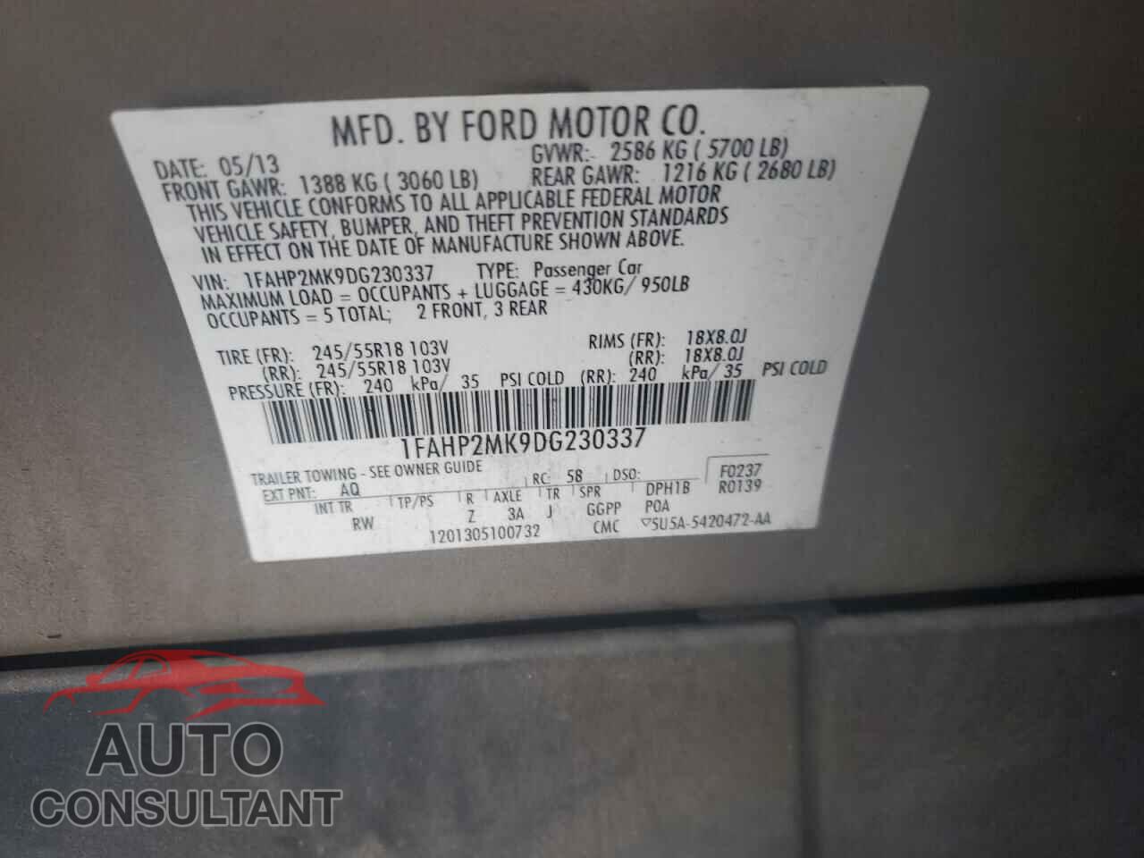 FORD TAURUS 2013 - 1FAHP2MK9DG230337