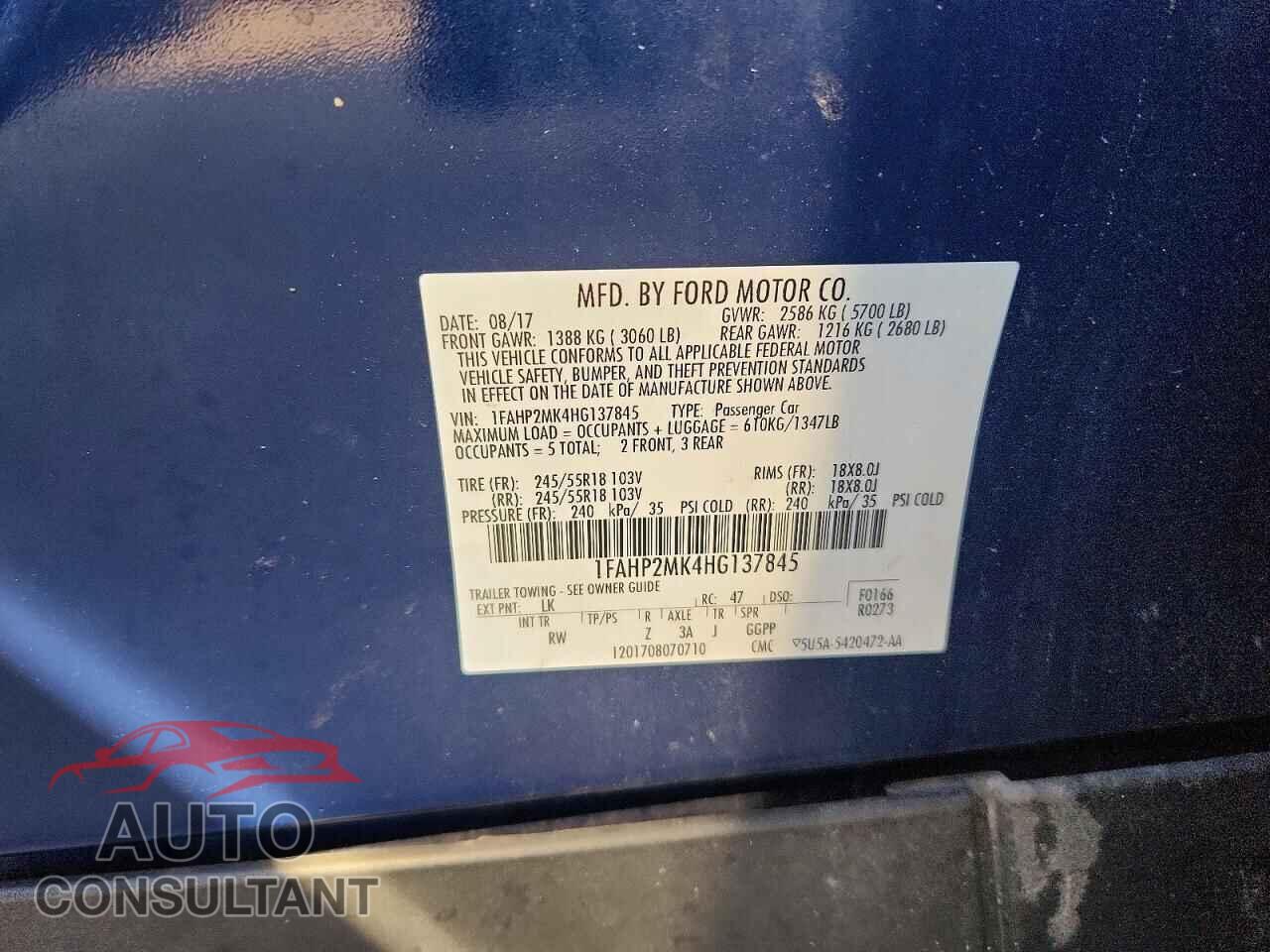 FORD TAURUS 2017 - 1FAHP2MK4HG137845