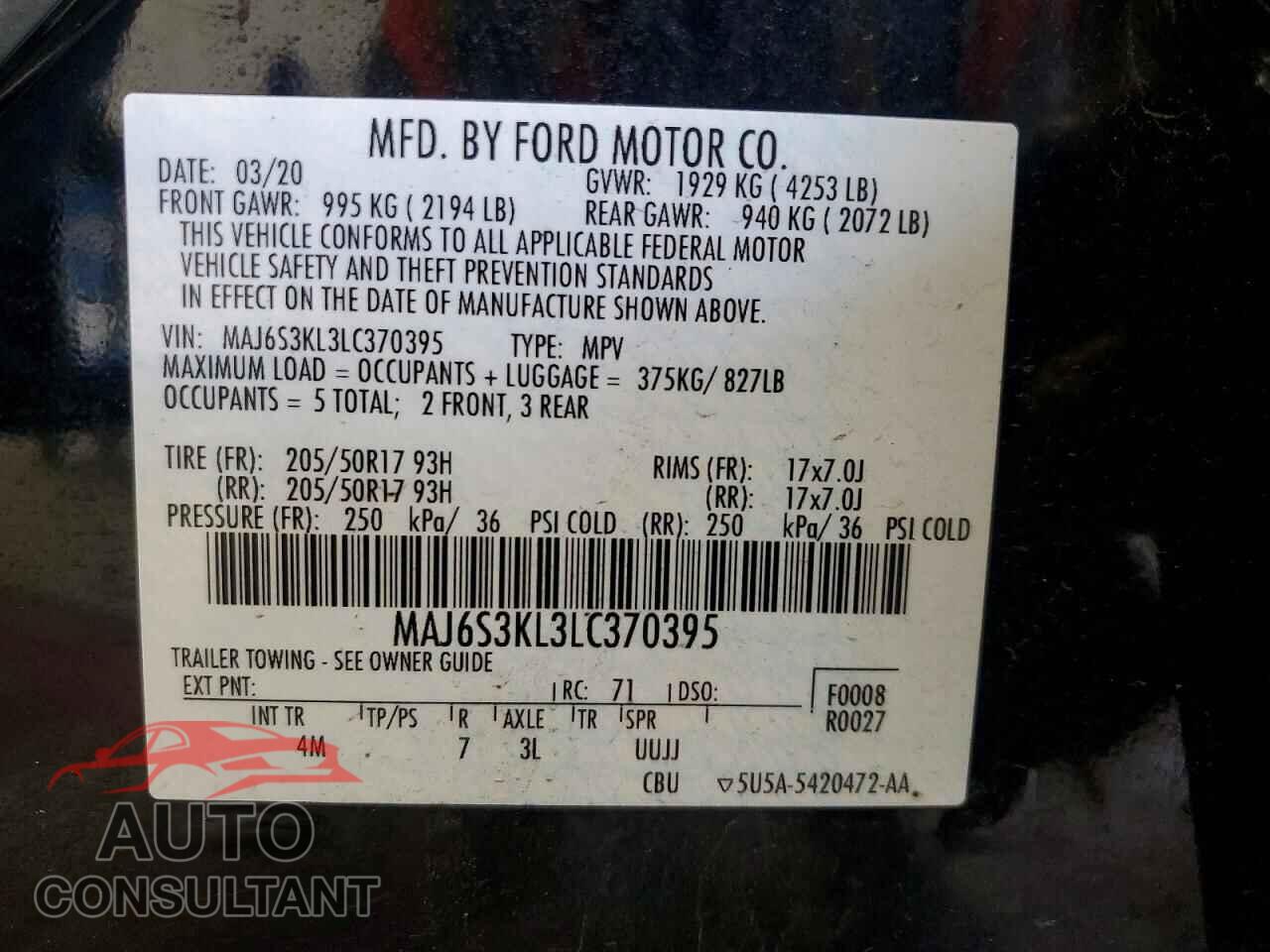FORD ECOSPORT 2020 - MAJ6S3KL3LC370395