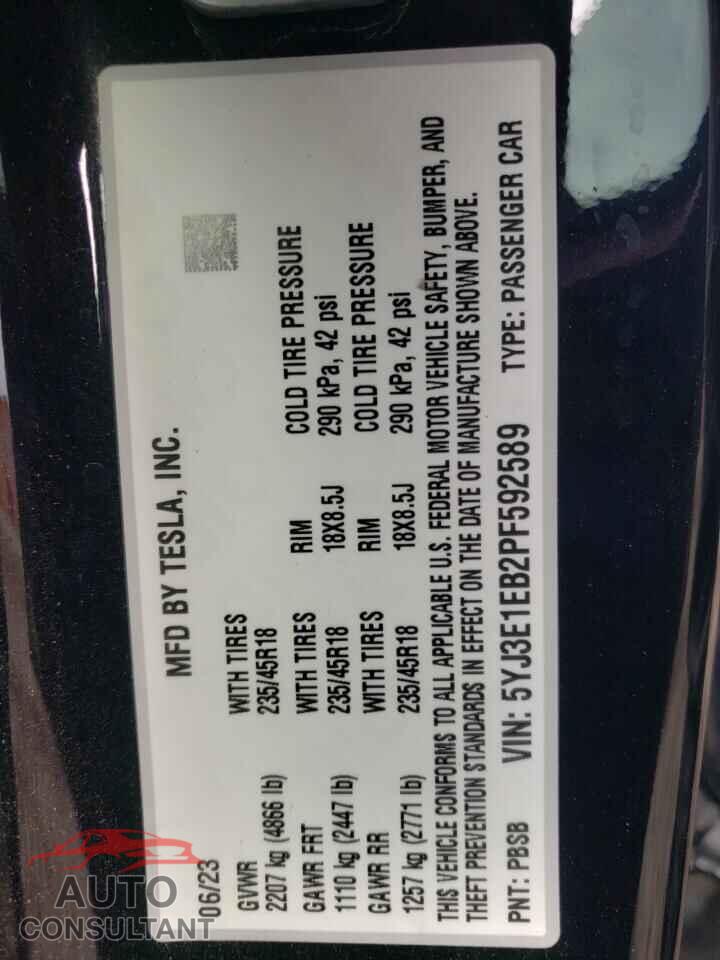 TESLA MODEL 3 2023 - 5YJ3E1EB2PF592589
