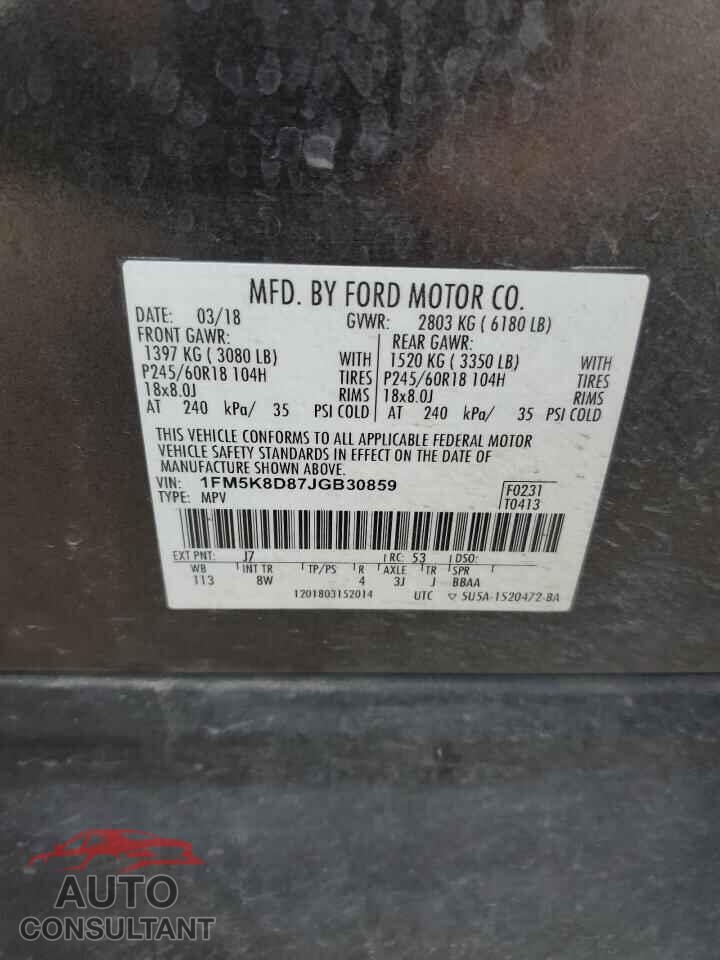 FORD EXPLORER 2018 - 1FM5K8D87JGB30859