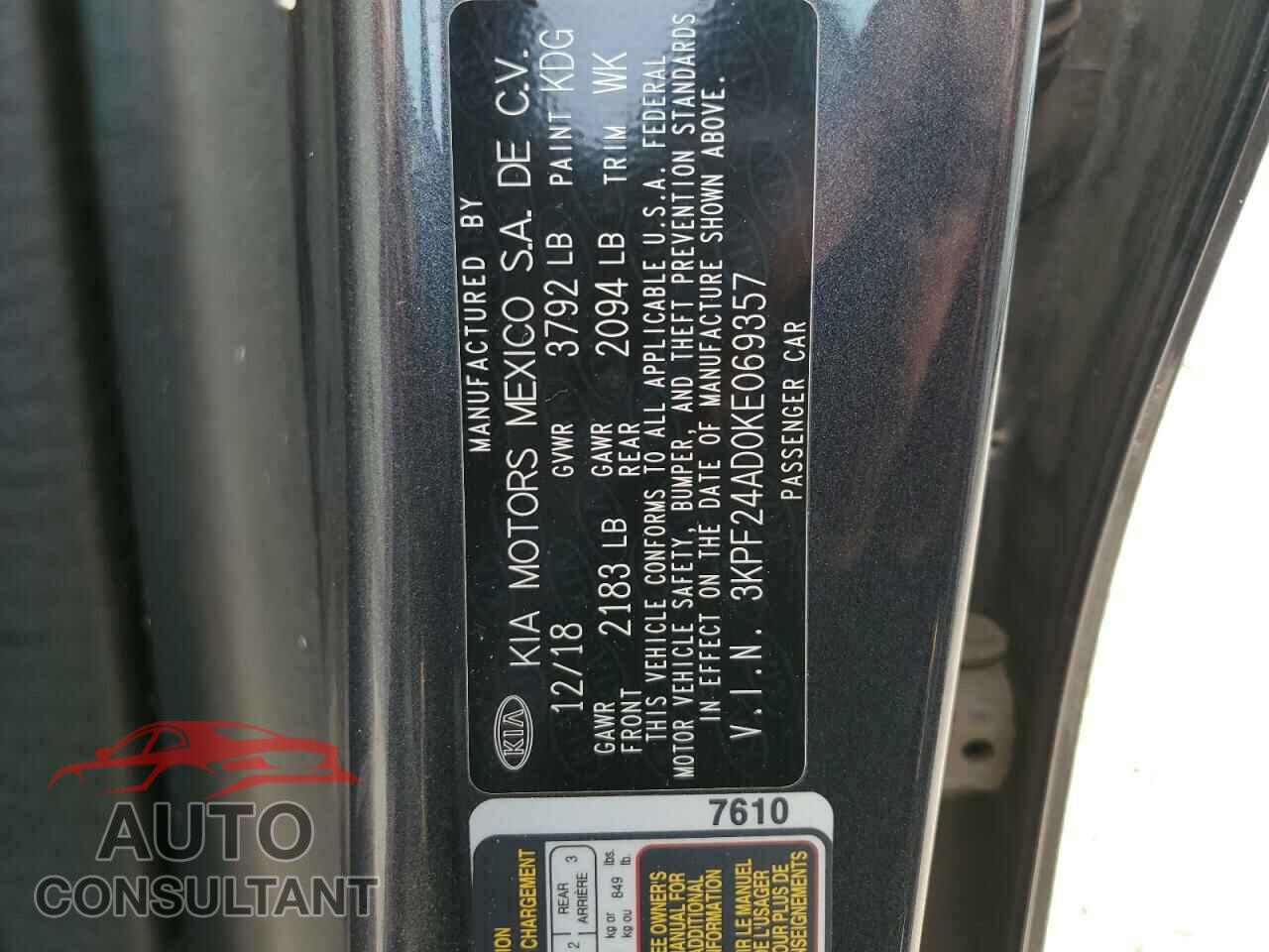 KIA FORTE 2019 - 3KPF24AD0KE069357