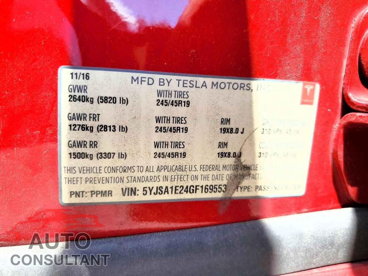 TESLA MODEL S 2016 - 5YJSA1E24GF169553