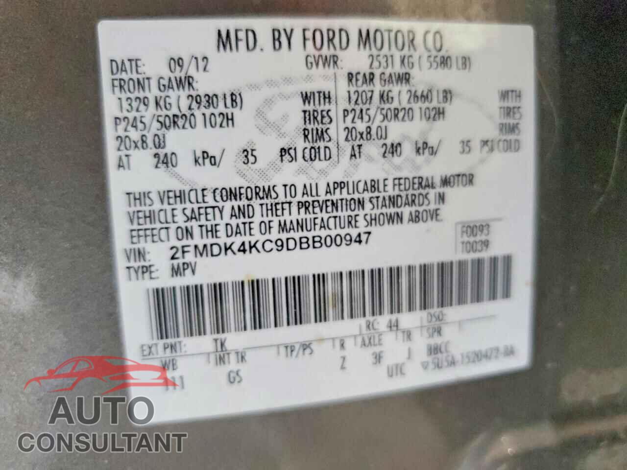 FORD EDGE 2013 - 2FMDK4KC9DBB00947