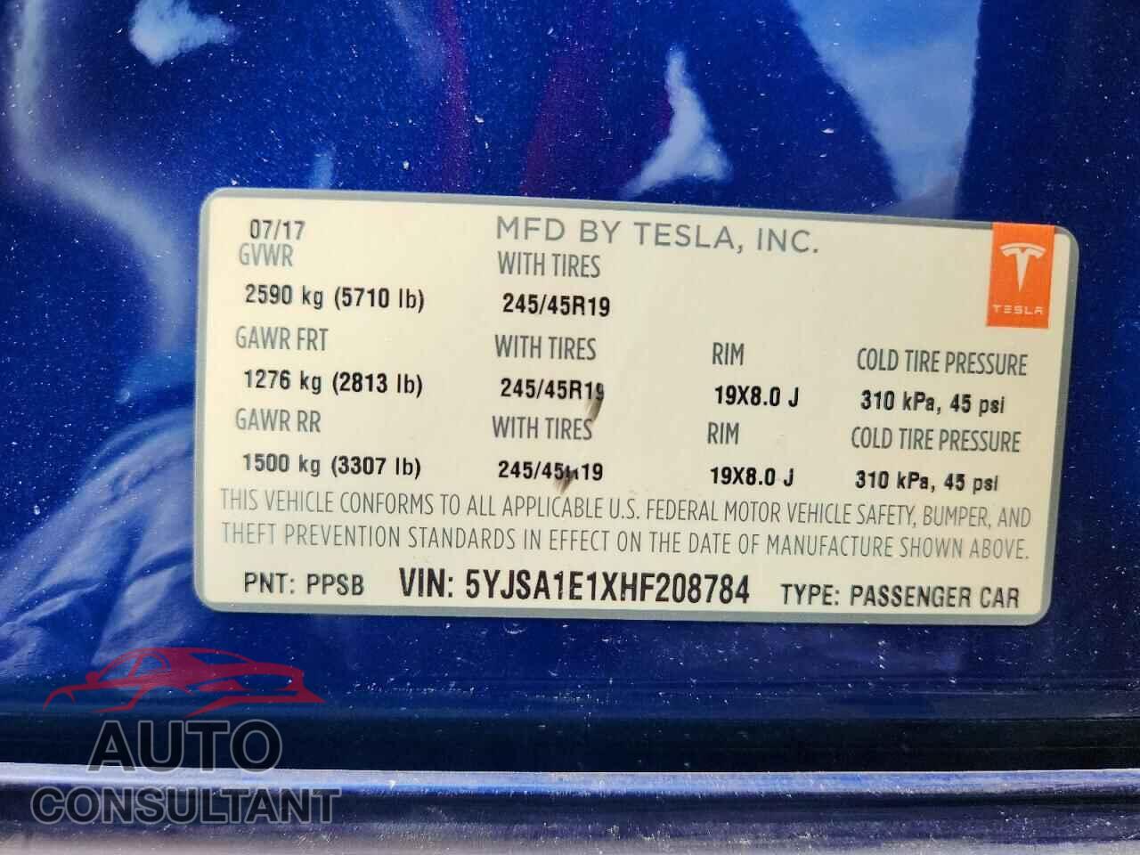 TESLA MODEL S 2017 - 5YJSA1E1XHF208784