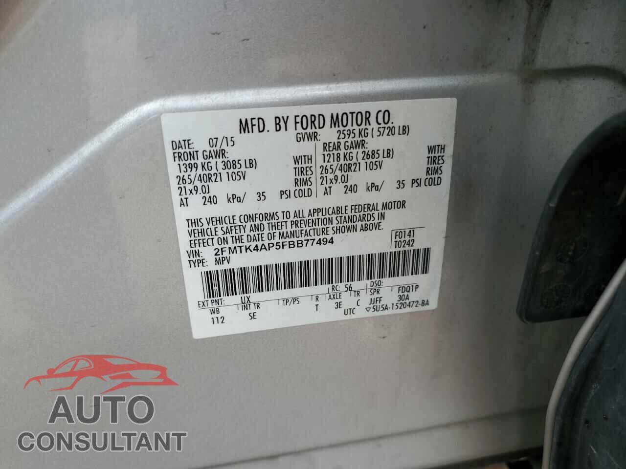 FORD EDGE 2015 - 2FMTK4AP5FBB77494