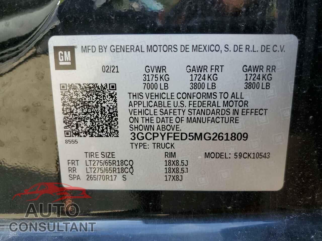 CHEVROLET SILVERADO 2021 - 3GCPYFED5MG261809