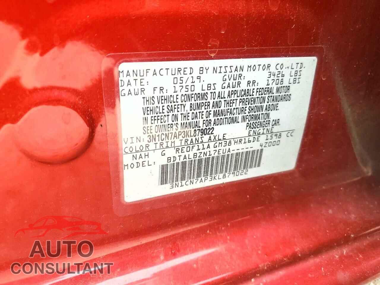 NISSAN VERSA 2019 - 3N1CN7AP3KL879022