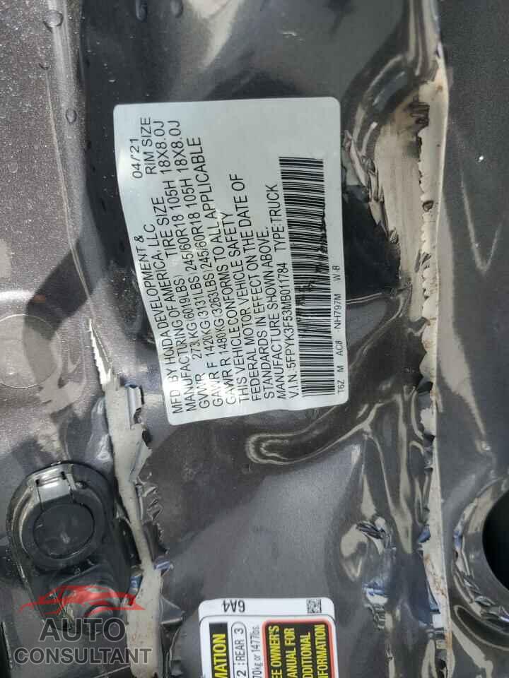 HONDA RIDGELINE 2021 - 5FPYK3F53MB011784