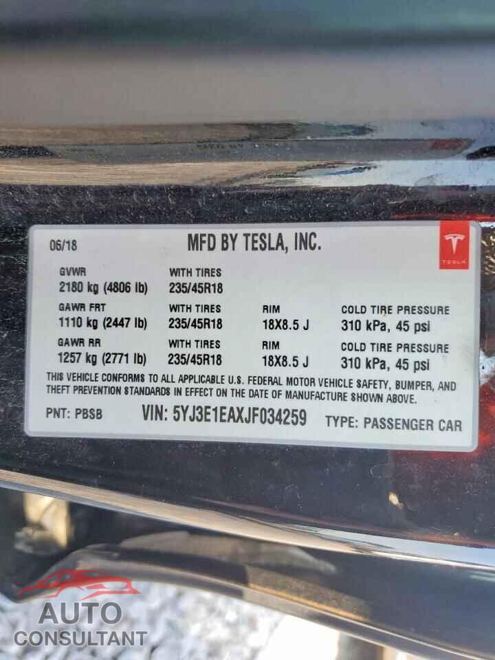 TESLA MODEL 3 2018 - 5YJ3E1EAXJF034259
