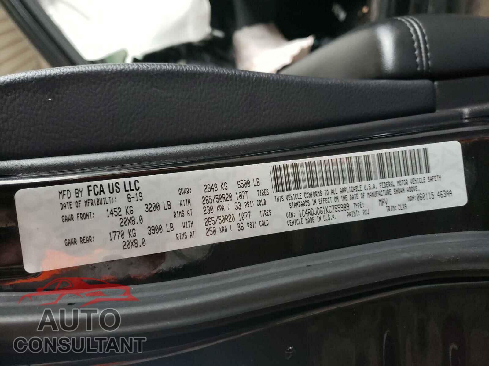 DODGE DURANGO 2019 - 1C4RDJDG1KC755989