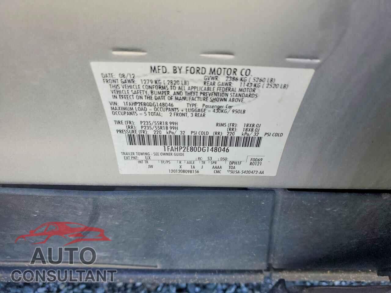 FORD TAURUS 2013 - 1FAHP2E80DG148046