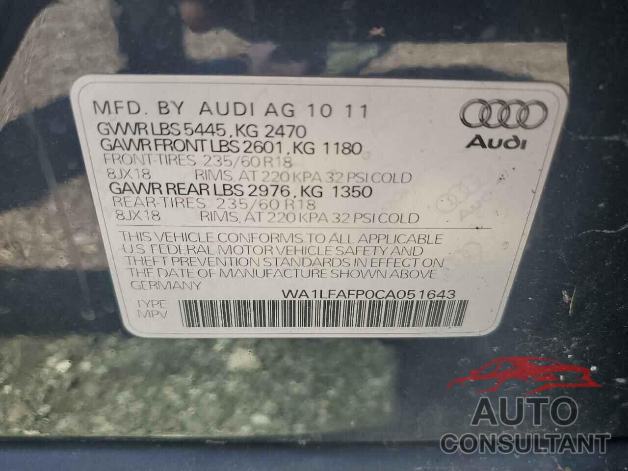AUDI Q5 2012 - WA1LFAFP0CA051643