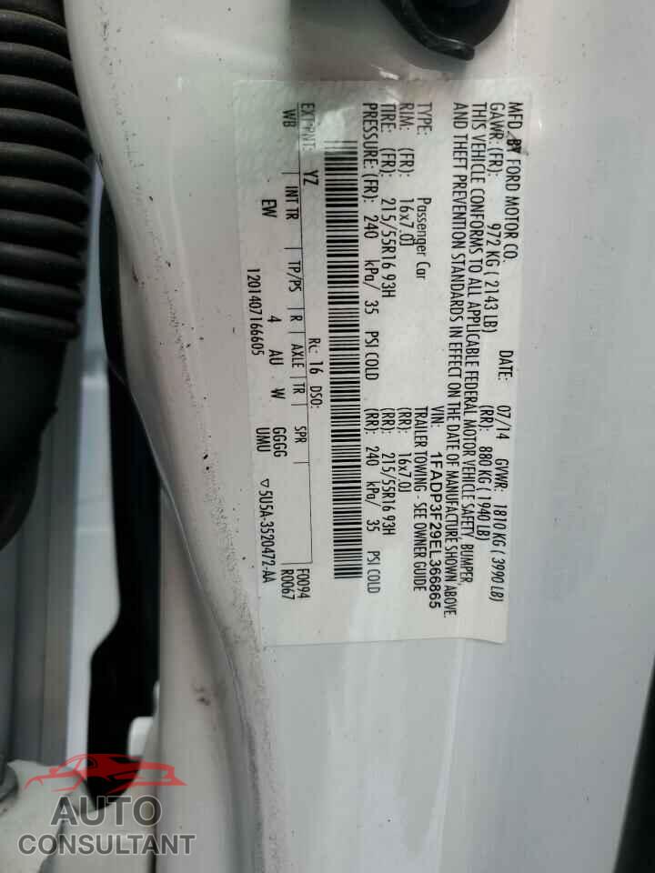 FORD FOCUS 2014 - 1FADP3F29EL366865