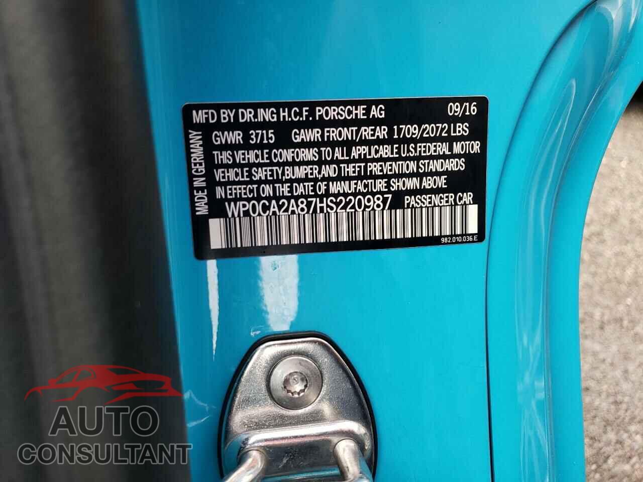 PORSCHE BOXSTER 2017 - WP0CA2A87HS220987