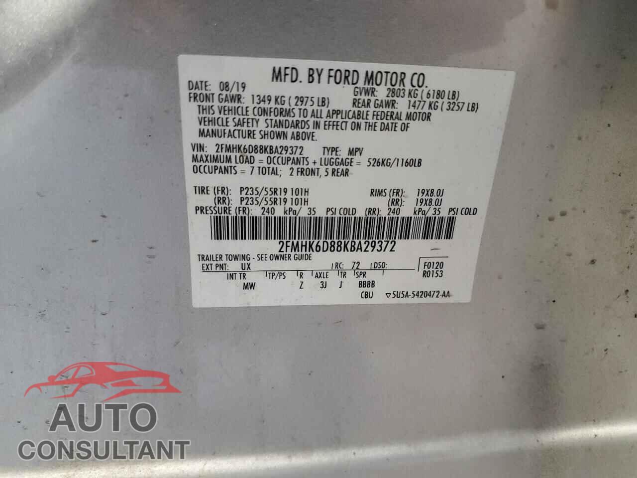 FORD FLEX 2019 - 2FMHK6D88KBA29372