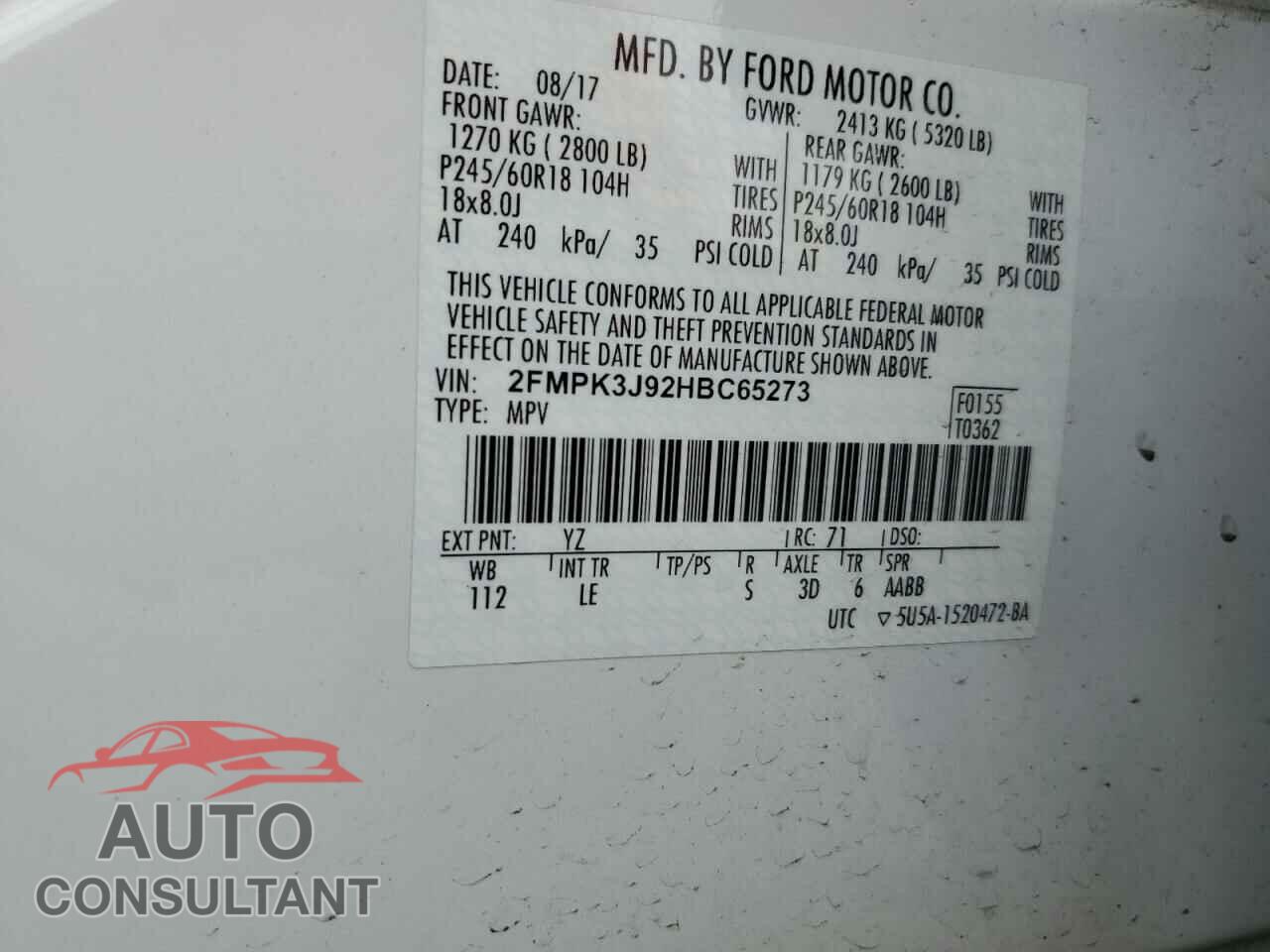 FORD EDGE 2017 - 2FMPK3J92HBC65273