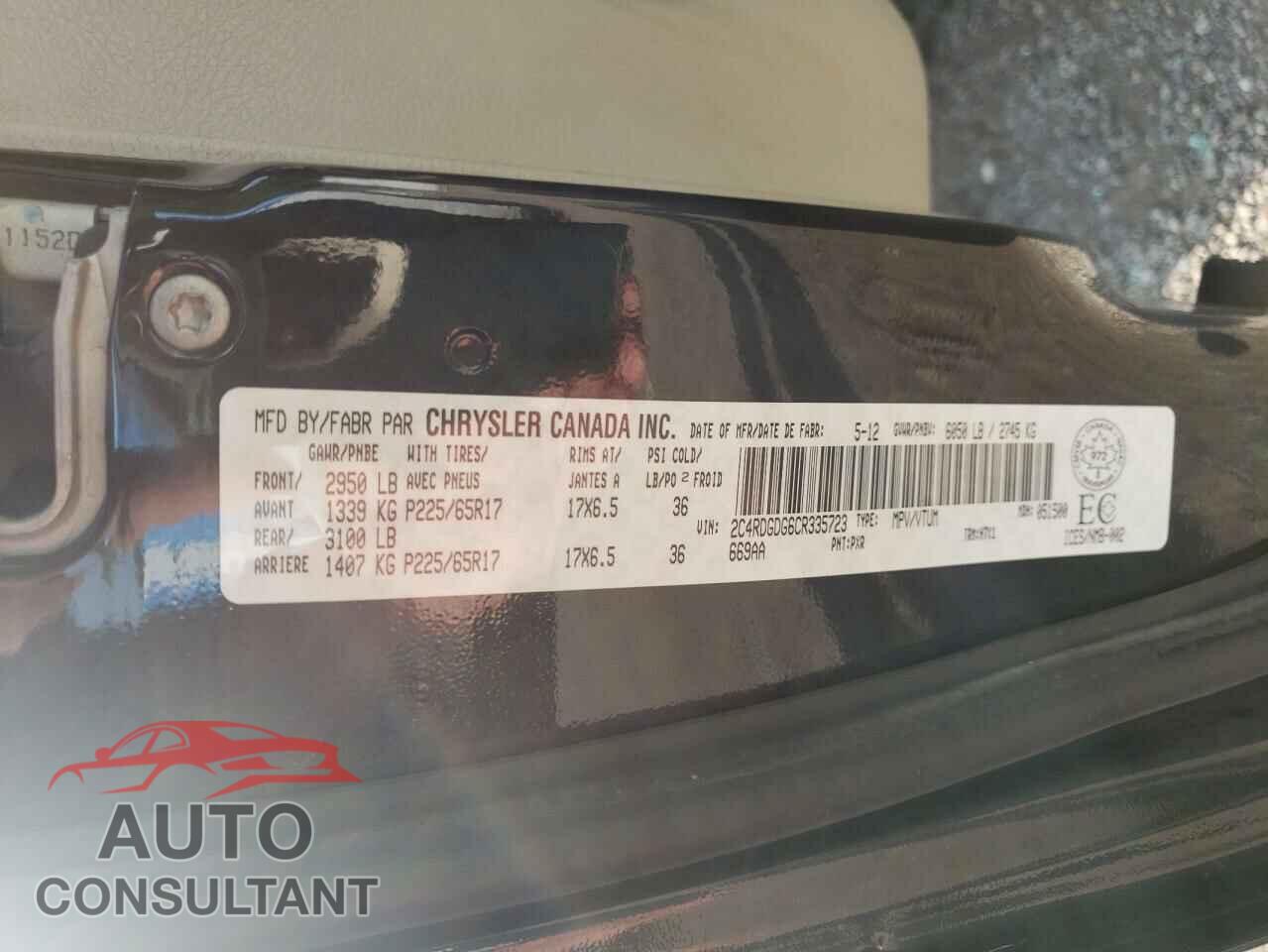 DODGE CARAVAN 2012 - 2C4RDGDG6CR335723