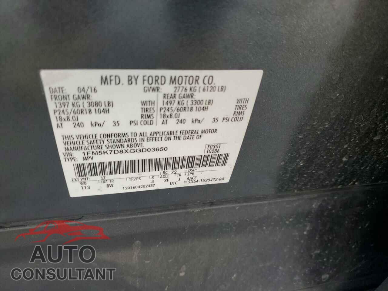 FORD EXPLORER 2016 - 1FM5K7D8XGGD03650