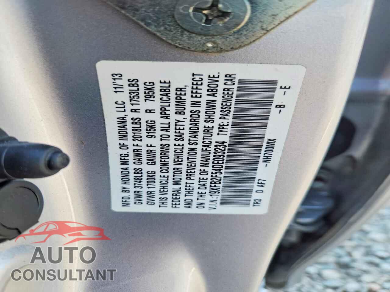 HONDA CIVIC 2013 - 19XFB2F54DE093234