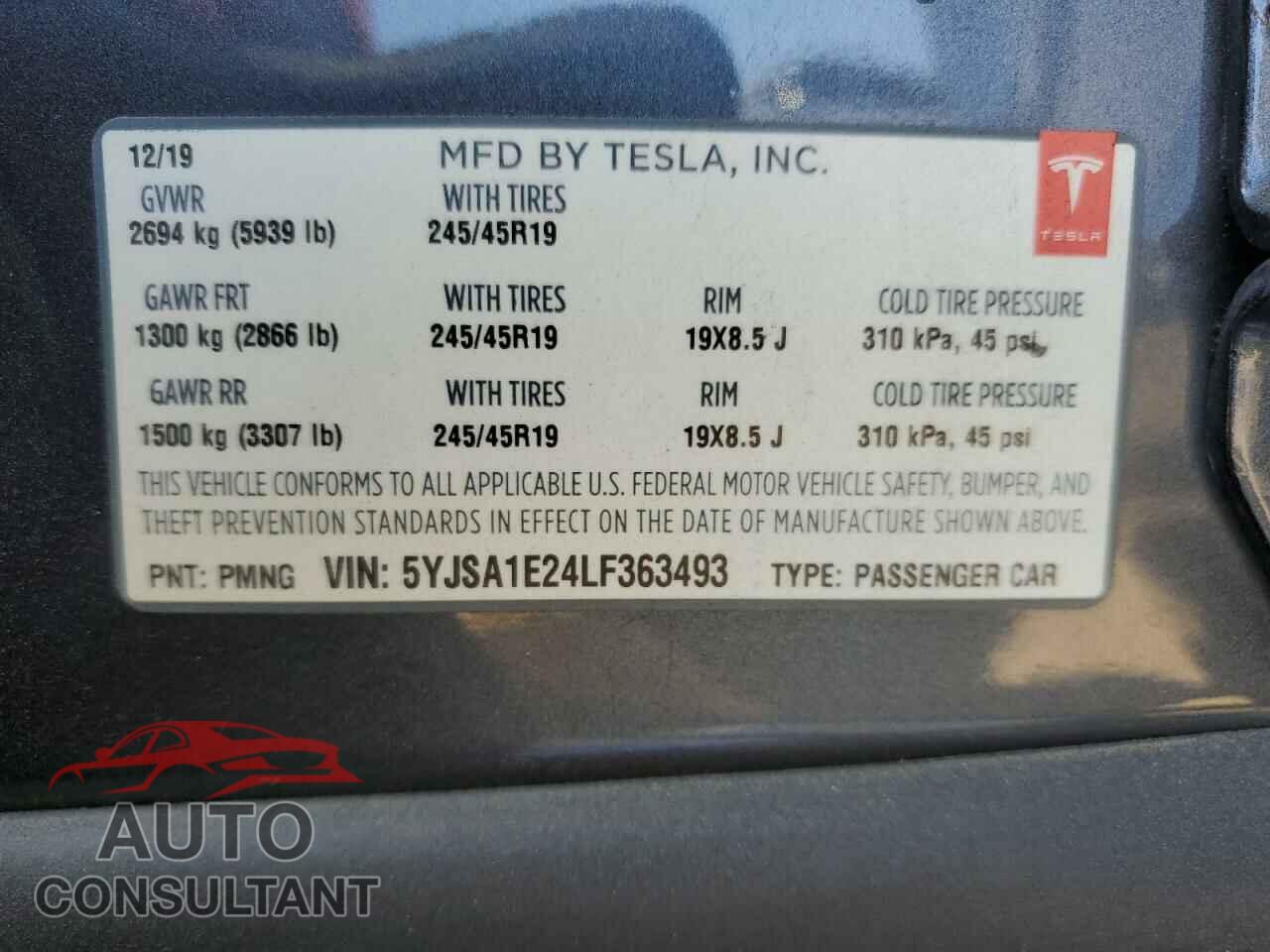 TESLA MODEL S 2020 - 5YJSA1E24LF363493