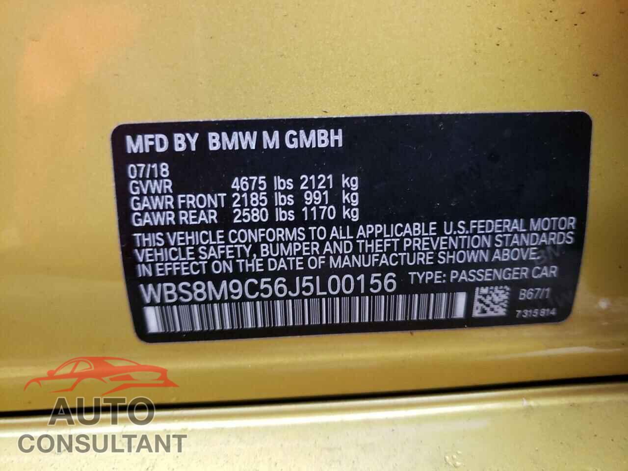 BMW M3 2018 - WBS8M9C56J5L00156