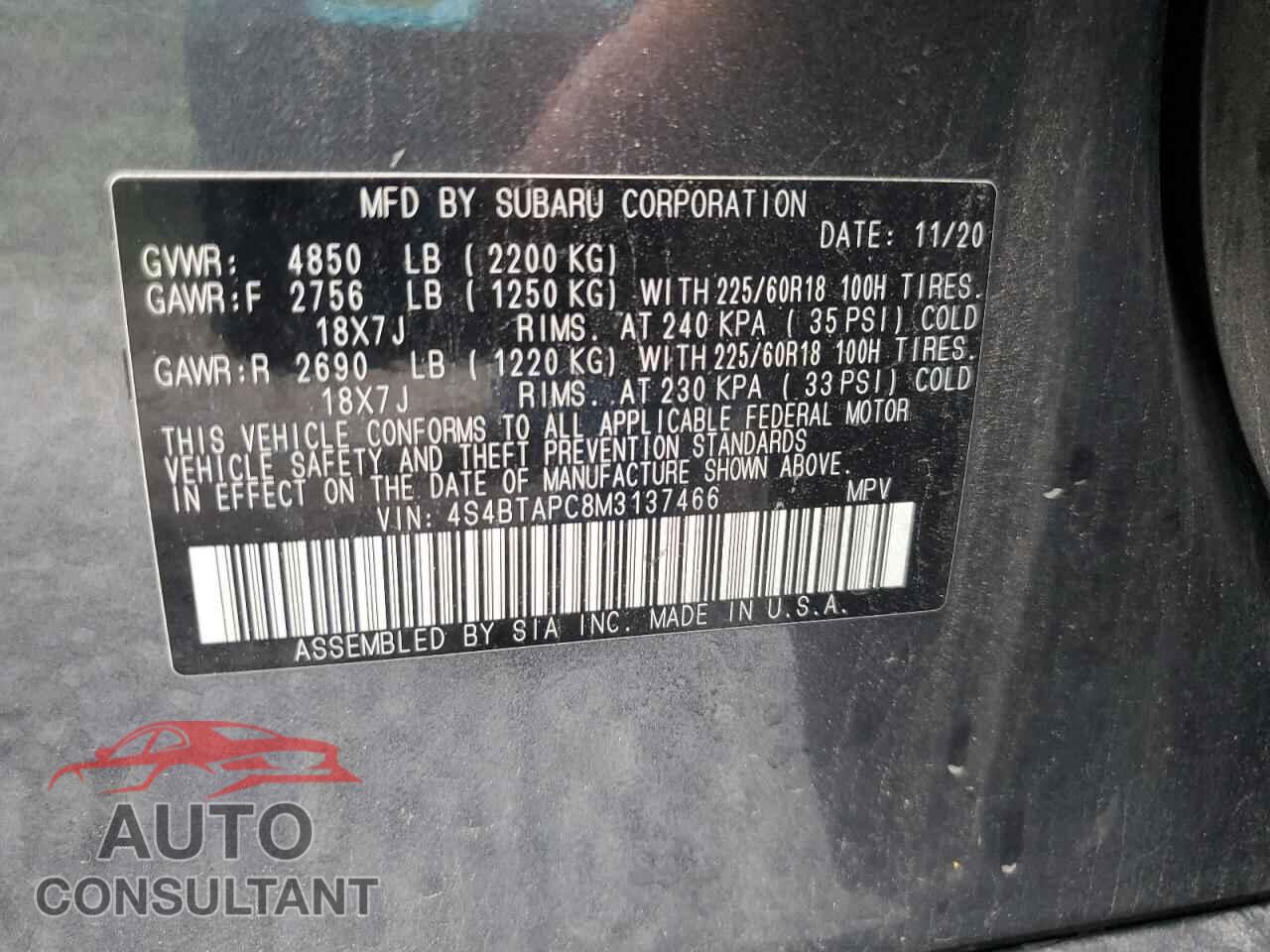 SUBARU OUTBACK 2021 - 4S4BTAPC8M3137466