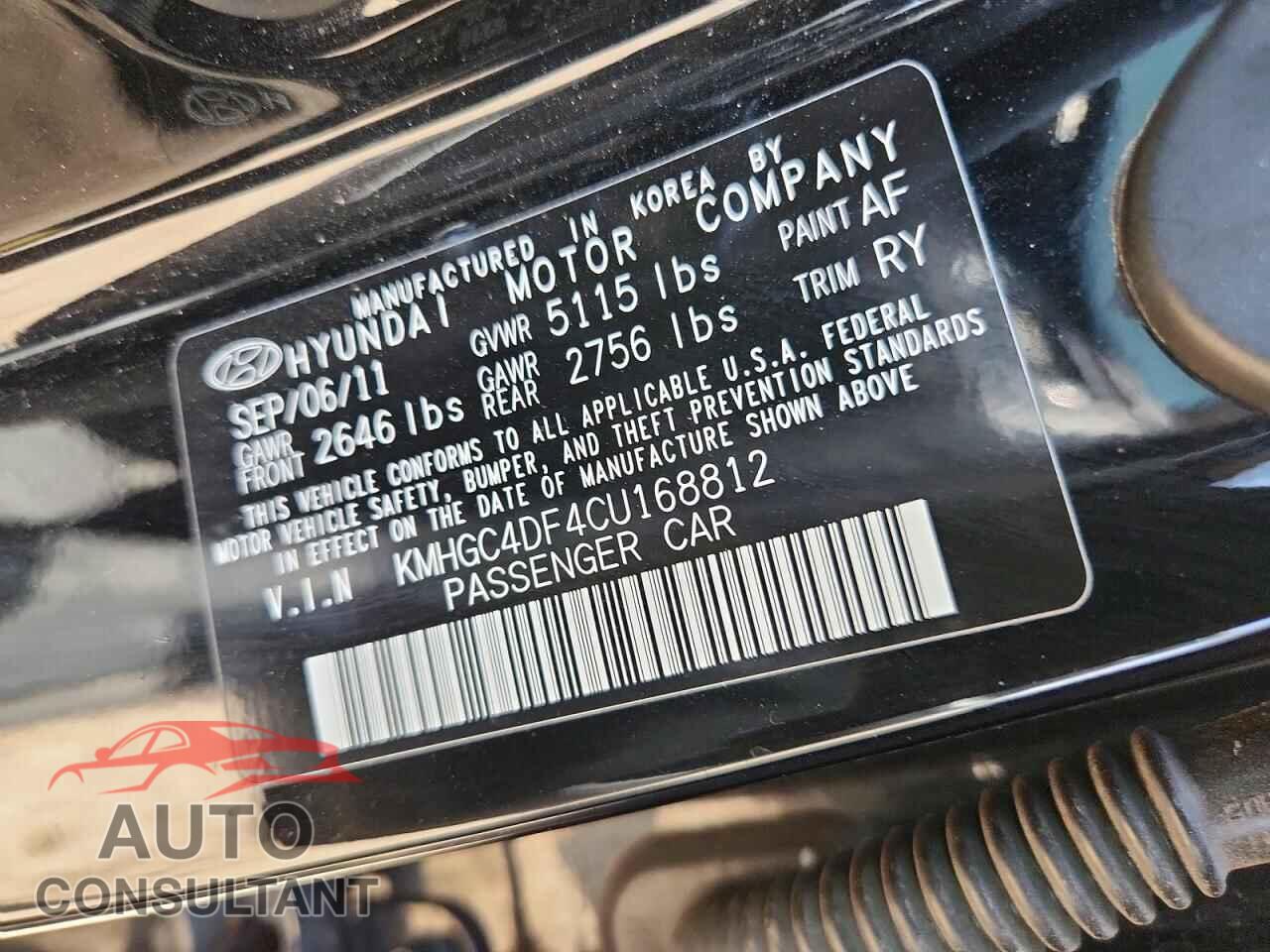 HYUNDAI GENESIS 2012 - KMHGC4DF4CU168812