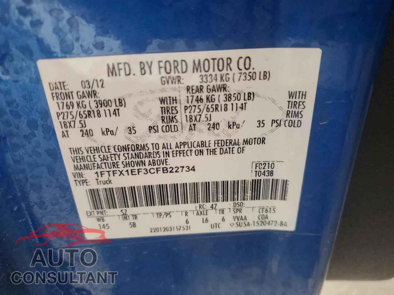 FORD F-150 2012 - 1FTFX1EF3CFB22734