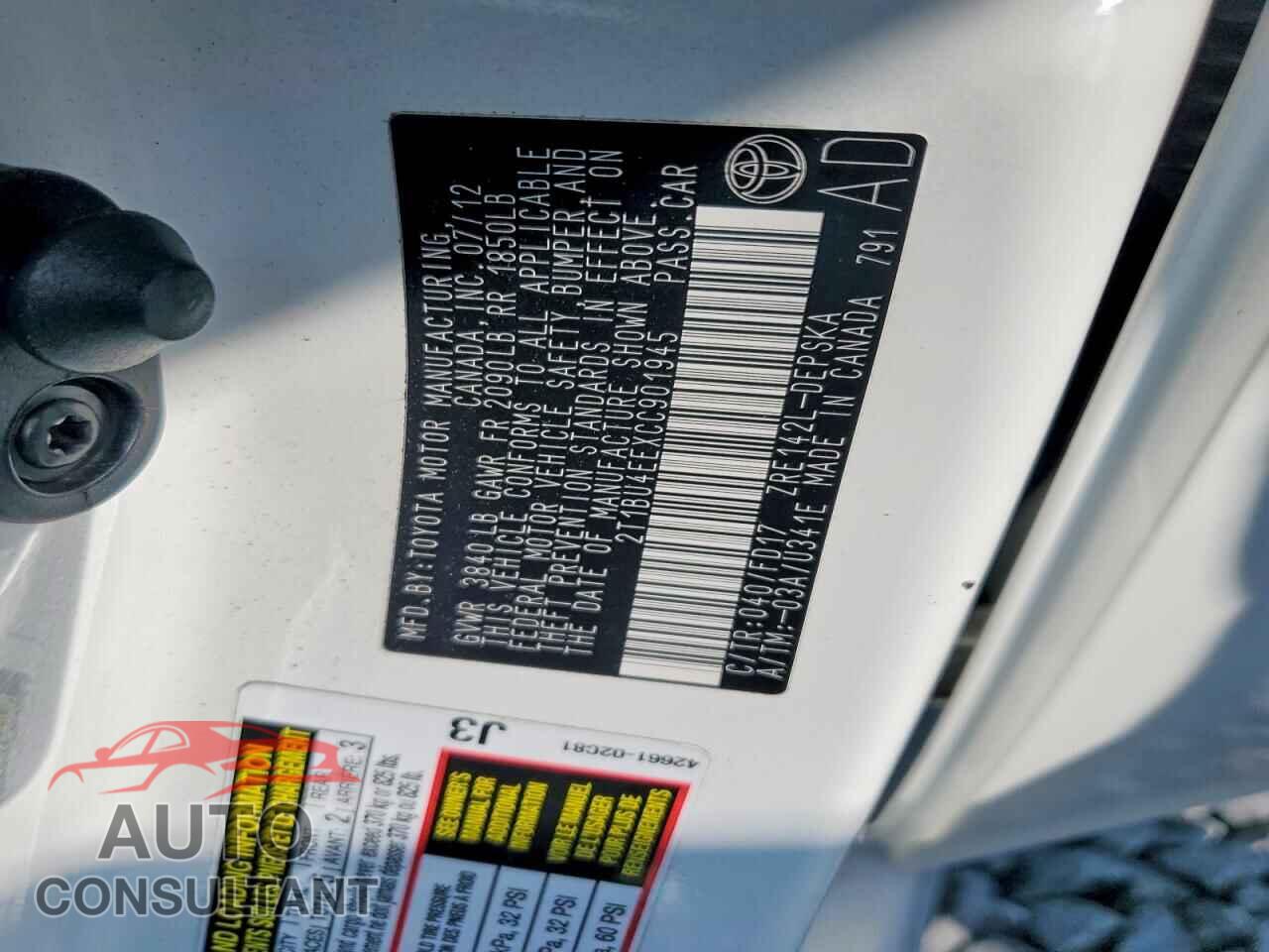 TOYOTA COROLLA 2012 - 2T1BU4EEXCC901945