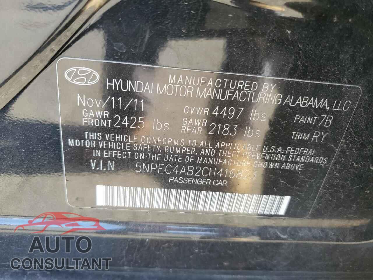HYUNDAI SONATA 2012 - 5NPEC4AB2CH416823