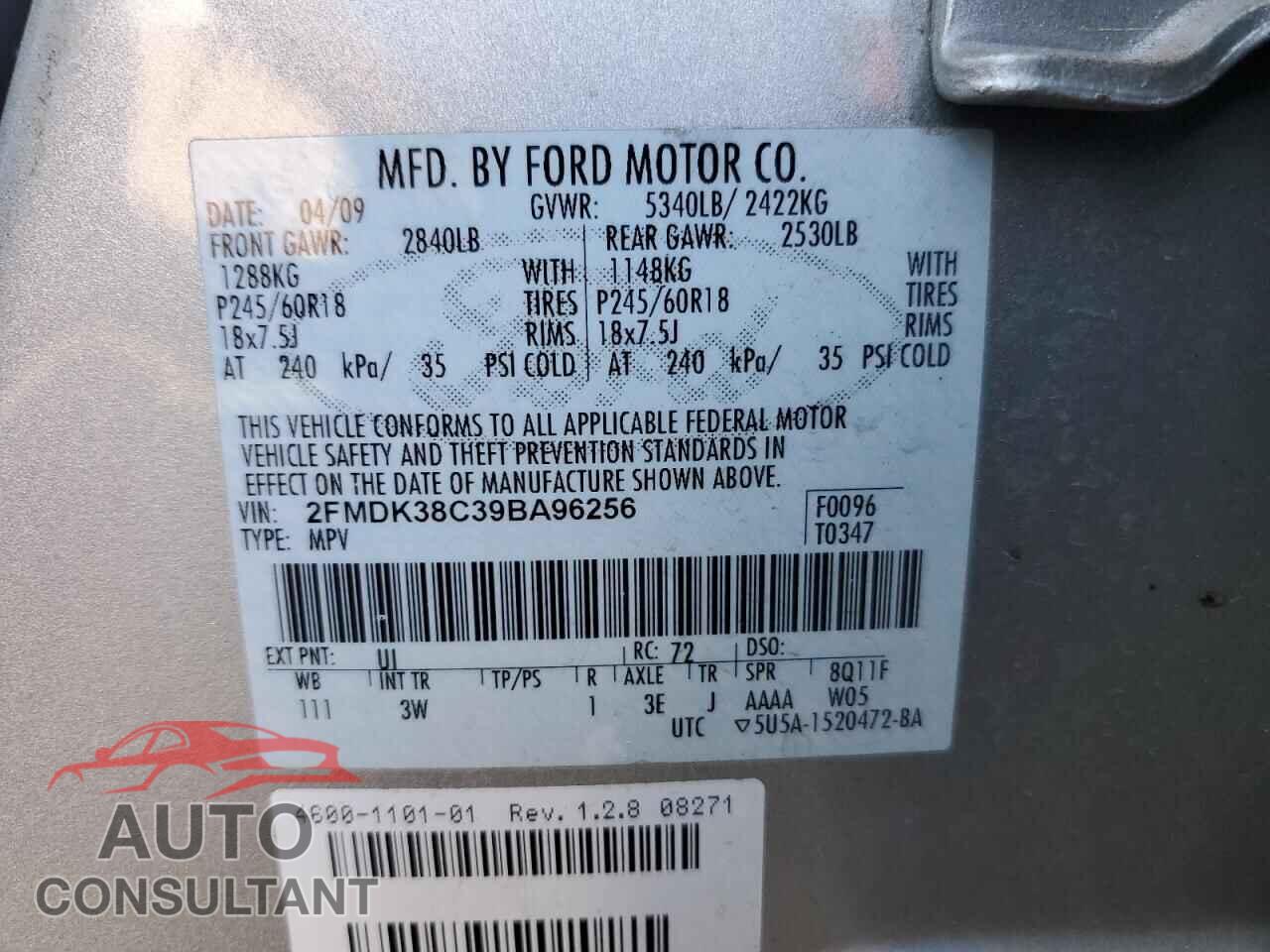 FORD EDGE 2009 - 2FMDK38C39BA96256