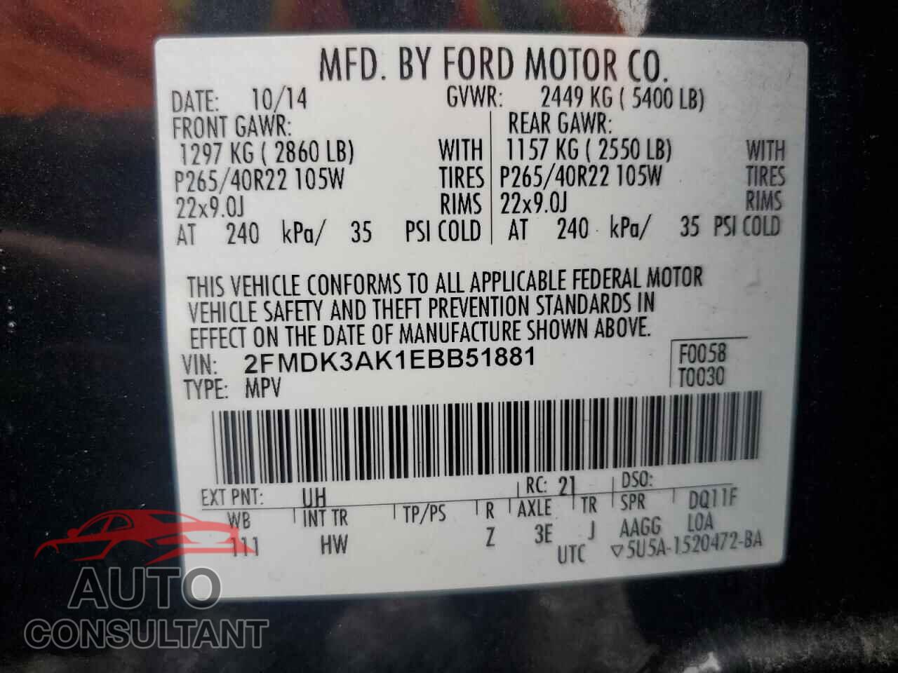 FORD EDGE 2014 - 2FMDK3AK1EBB51881
