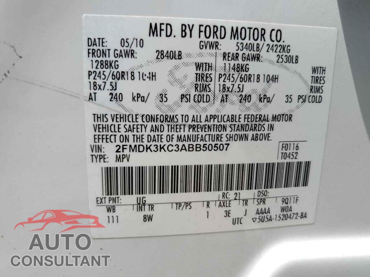 FORD EDGE 2010 - 2FMDK3KC3ABB50507