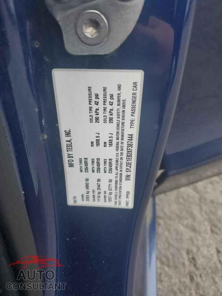TESLA MODEL 3 2019 - 5YJ3E1EB2KF387444