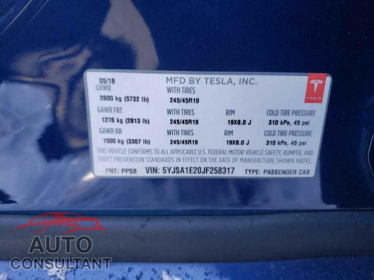 TESLA MODEL S 2018 - 5YJSA1E20JF258317
