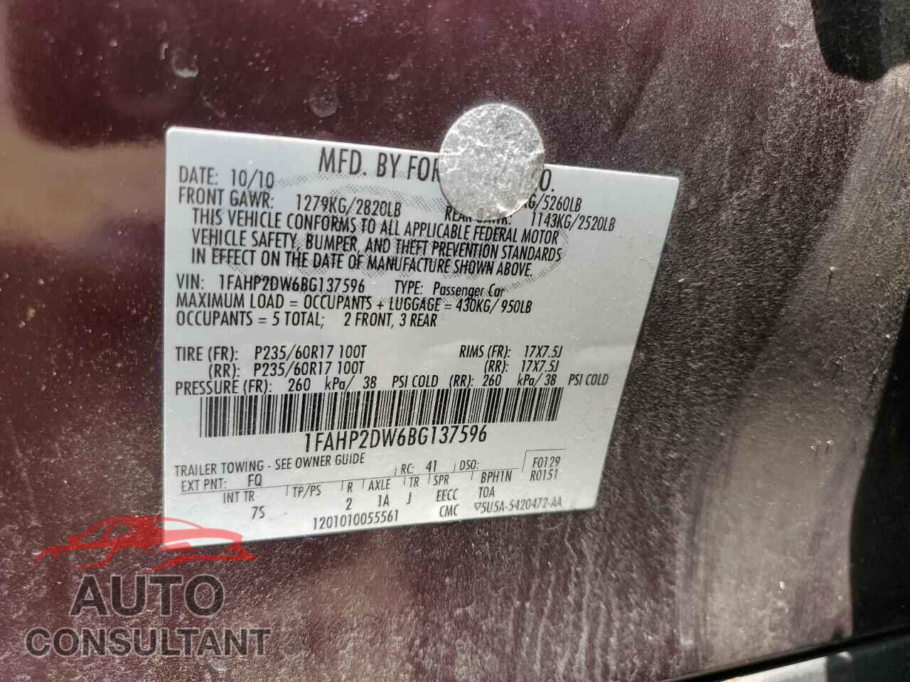 FORD TAURUS 2011 - 1FAHP2DW6BG137596