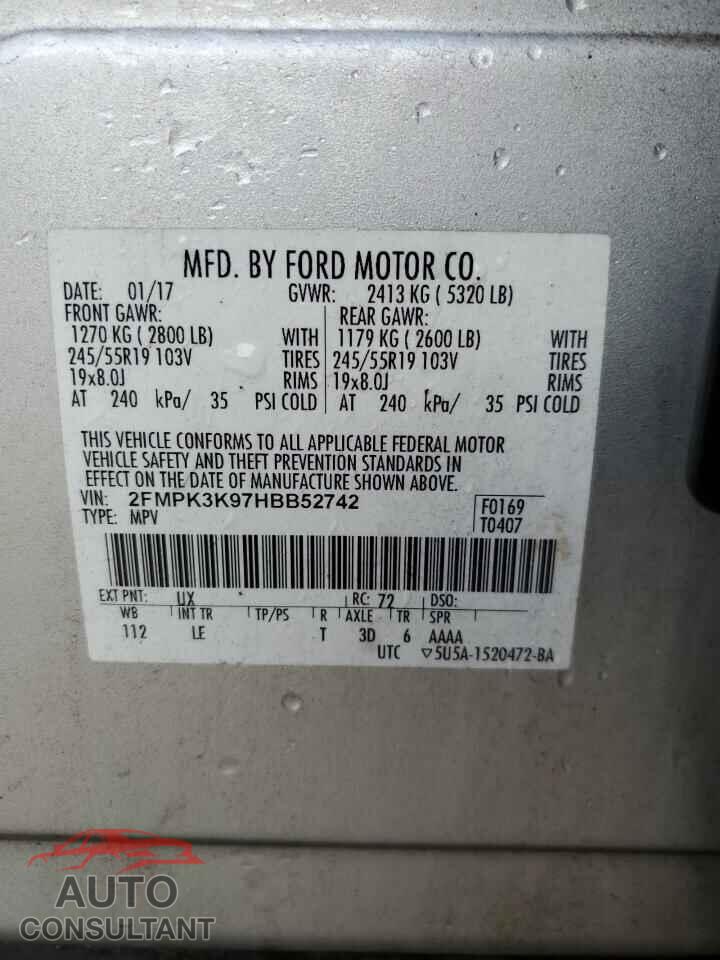 FORD EDGE 2017 - 2FMPK3K97HBB52742