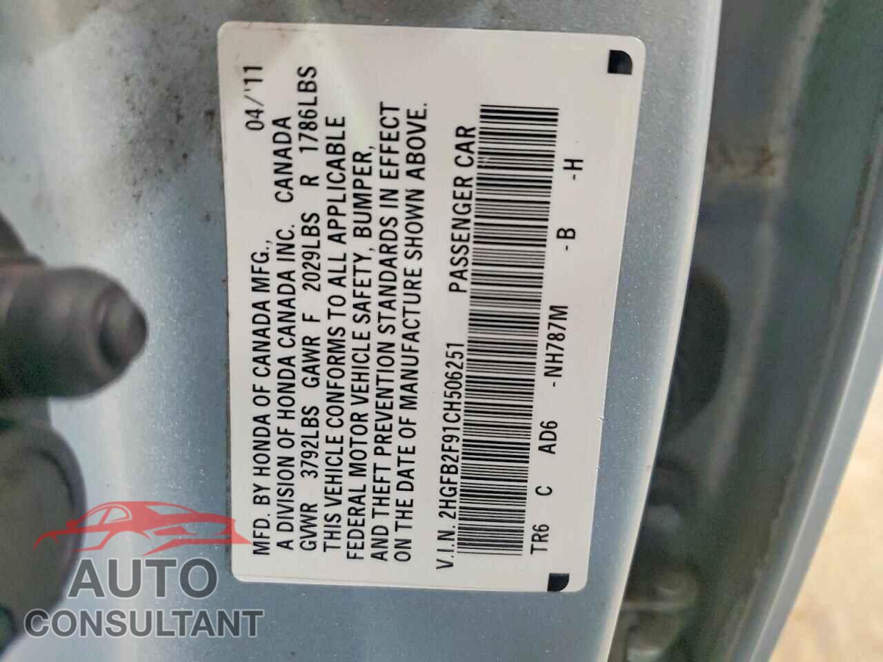 HONDA CIVIC 2012 - 2HGFB2F91CH506251