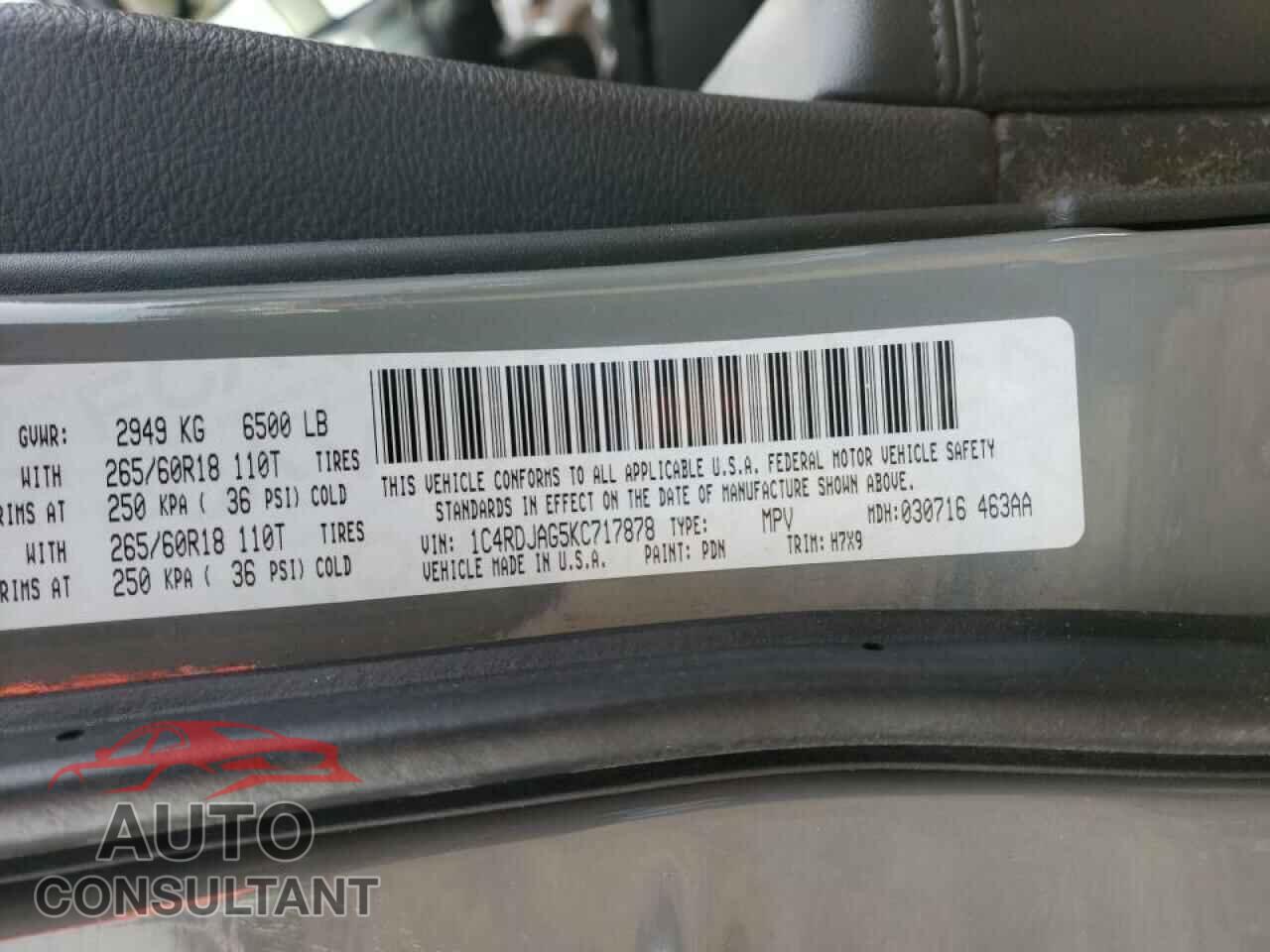 DODGE DURANGO 2019 - 1C4RDJAG5KC717878