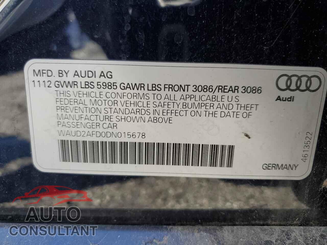 AUDI S8 2013 - WAUD2AFD0DN015678