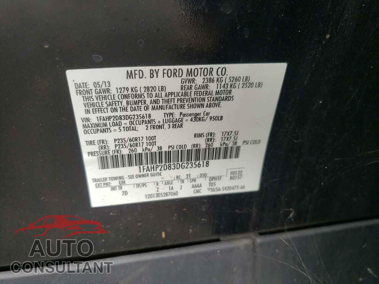 FORD TAURUS 2013 - 1FAHP2D83DG235618