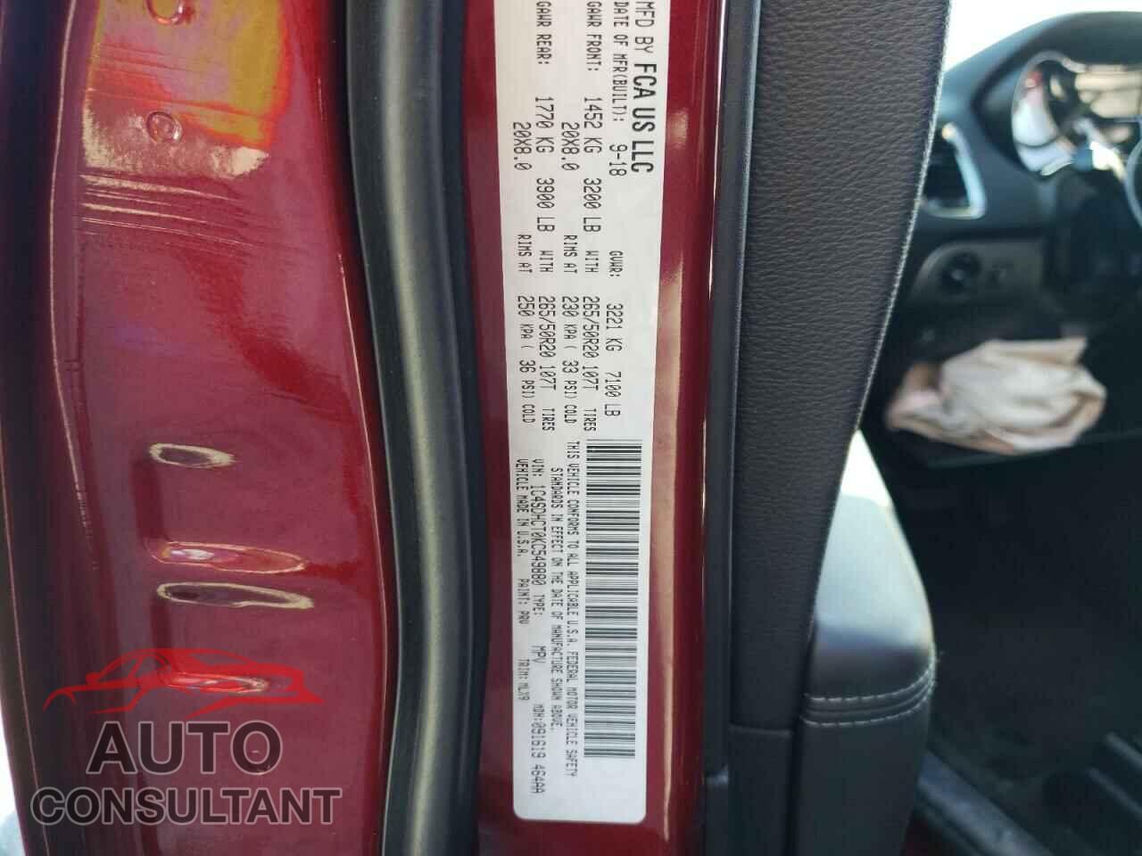 DODGE DURANGO 2019 - 1C4SDHCT0KC549880