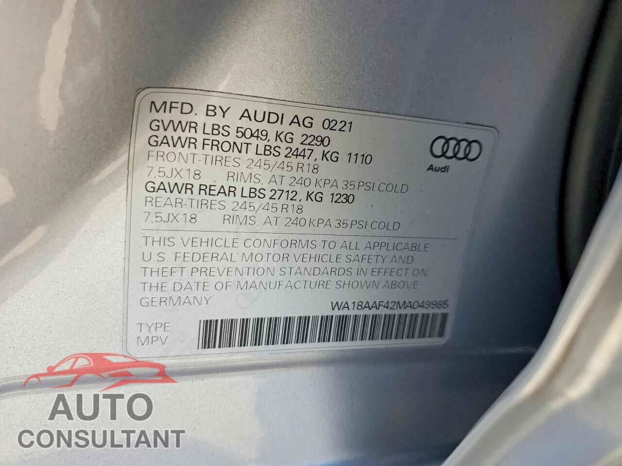 AUDI A4 2021 - WA18AAF42MA049985