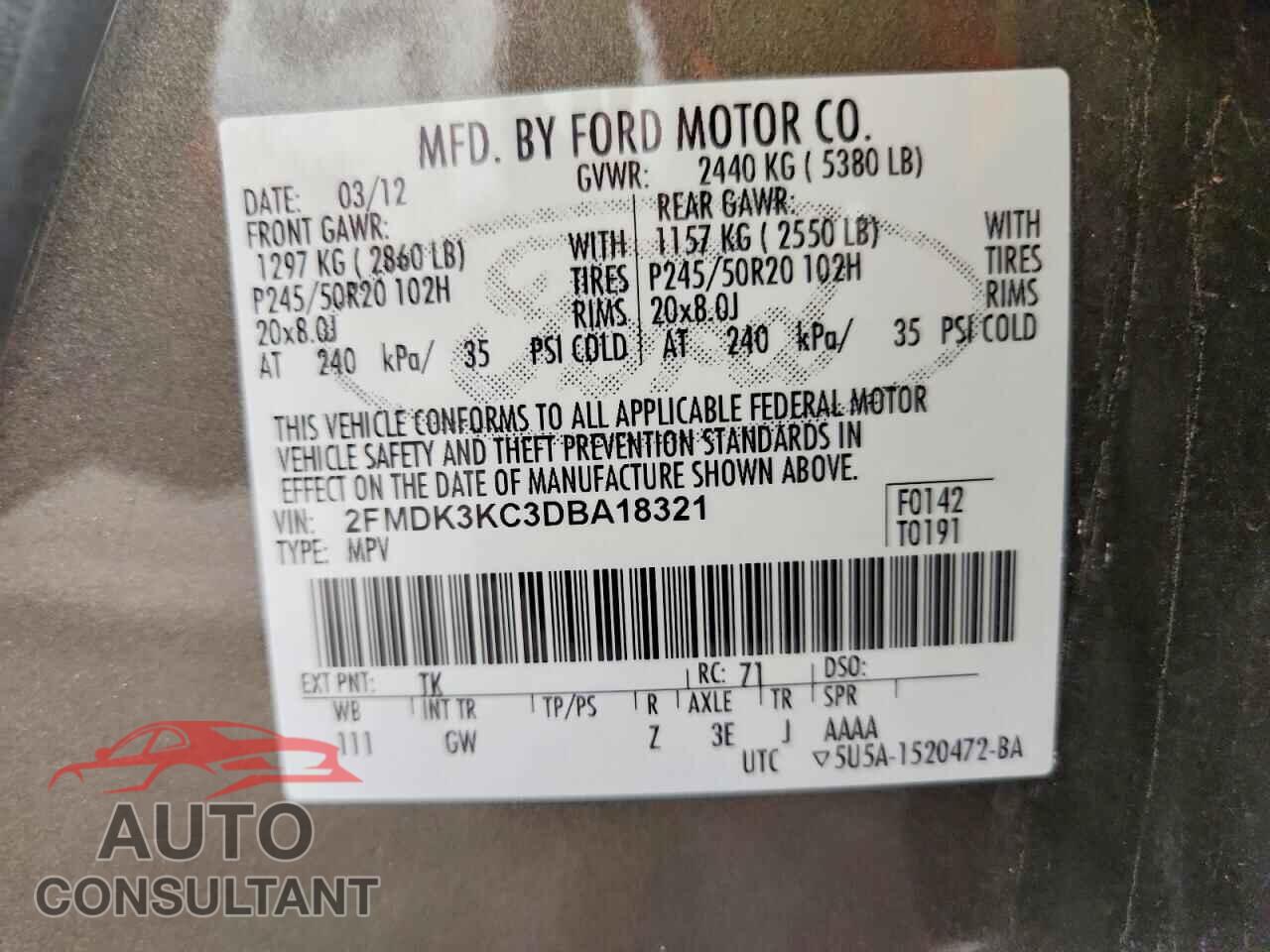 FORD EDGE 2013 - 2FMDK3KC3DBA18321