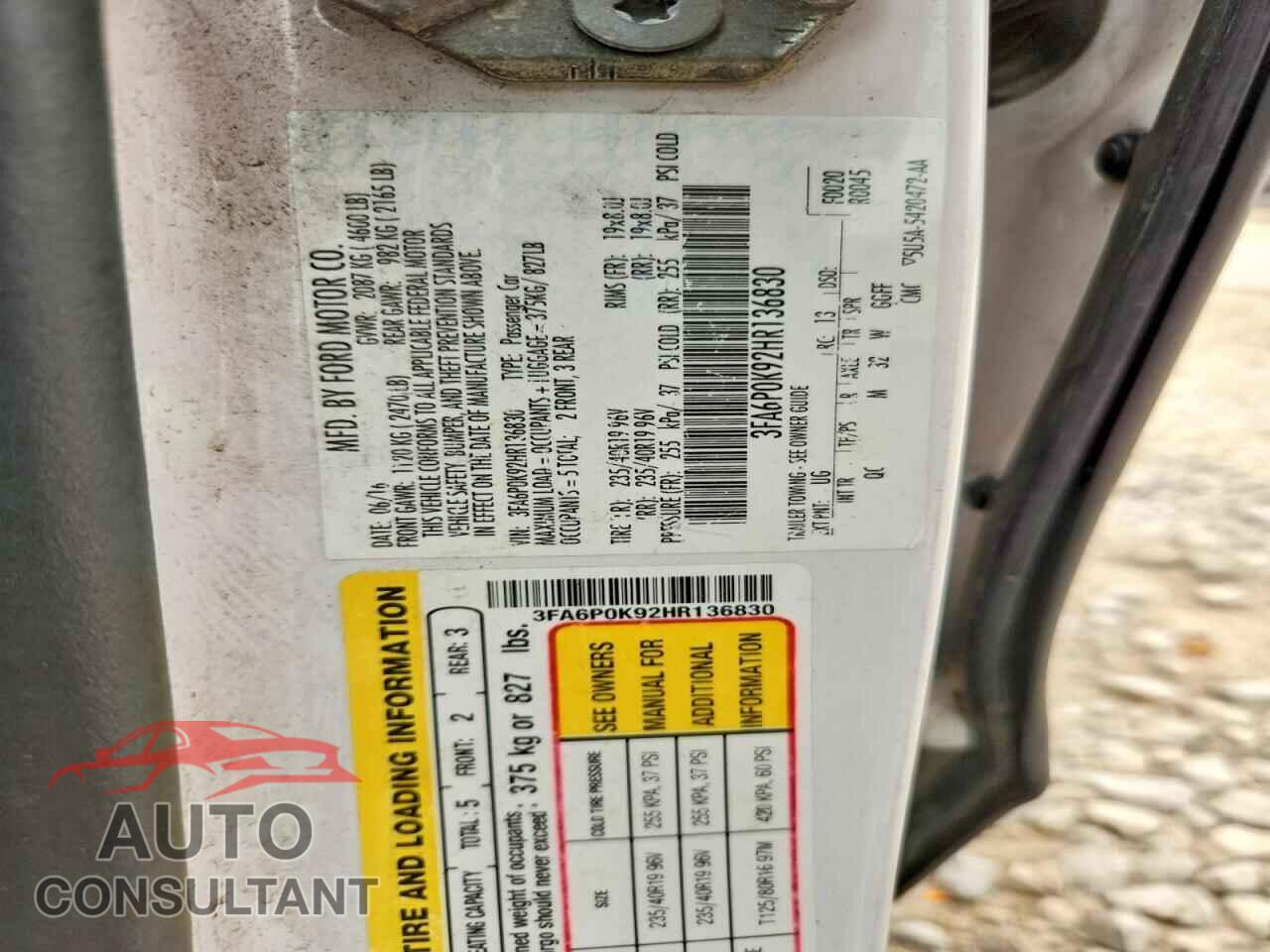 FORD FUSION 2017 - 3FA6P0K92HR136830