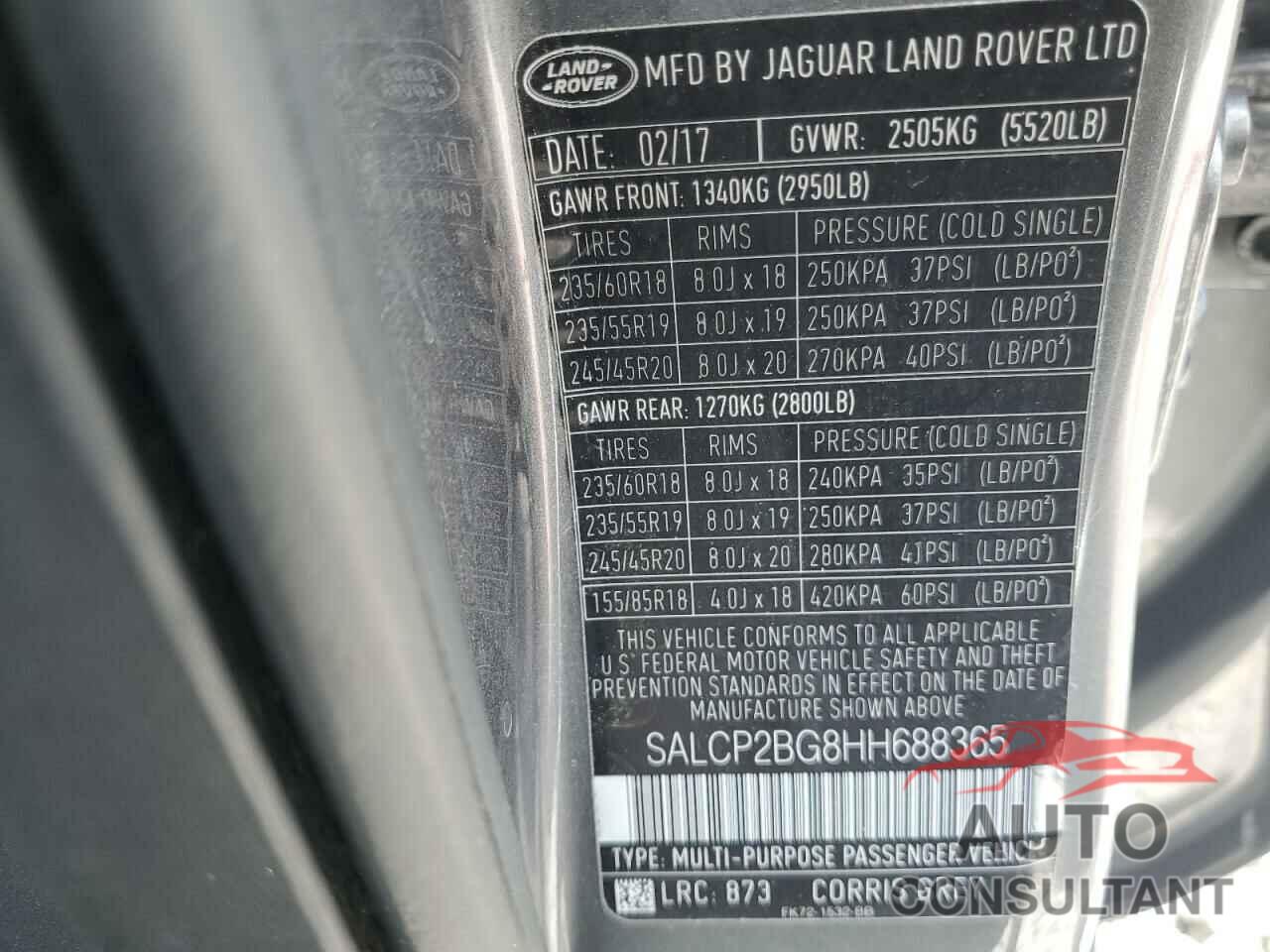 LAND ROVER DISCOVERY 2017 - SALCP2BG8HH688365